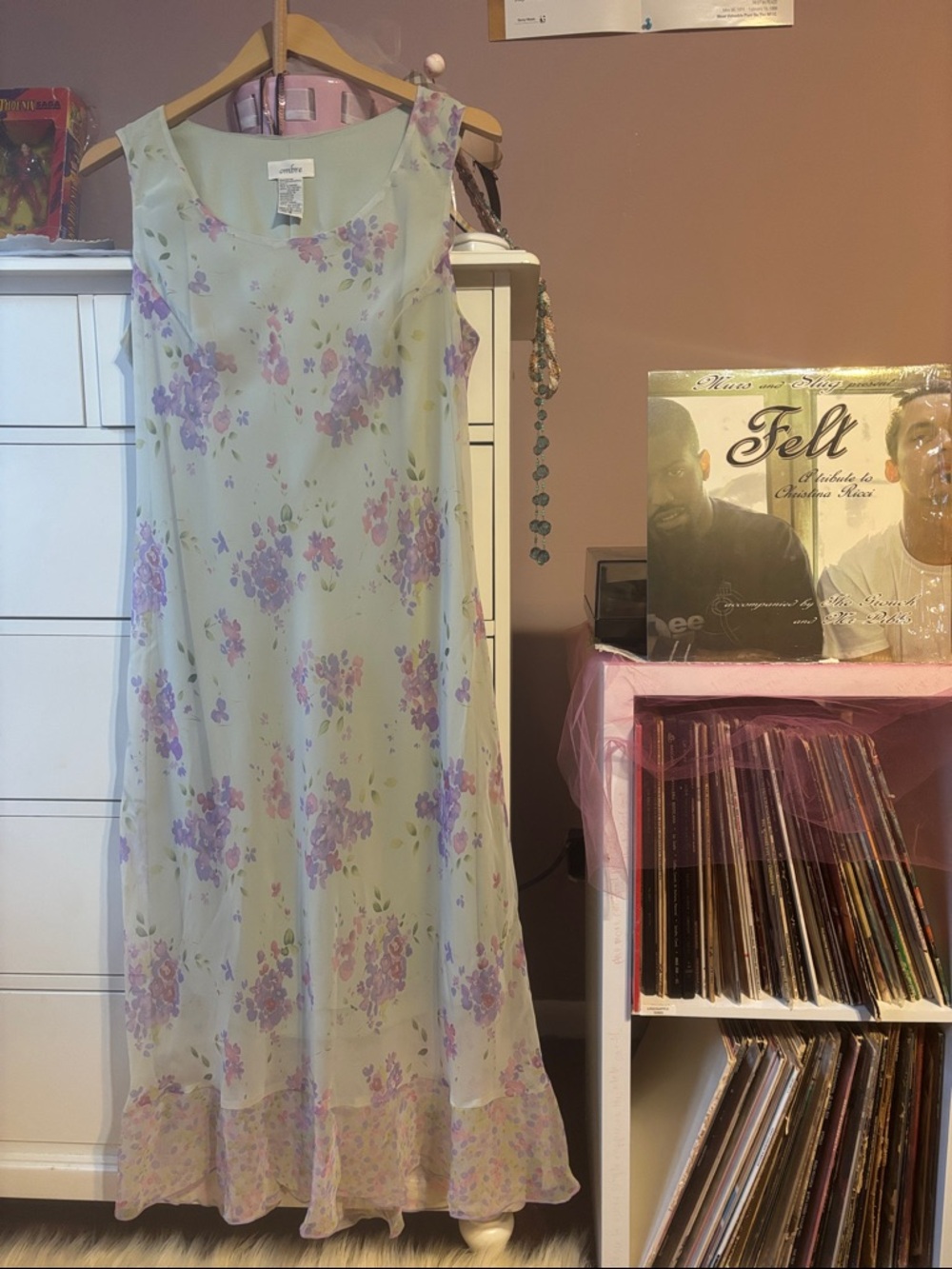 Y2K Vintage Pastel Floral Long Dress Betsey Johnson 16 Mint Pink Fairy Printed